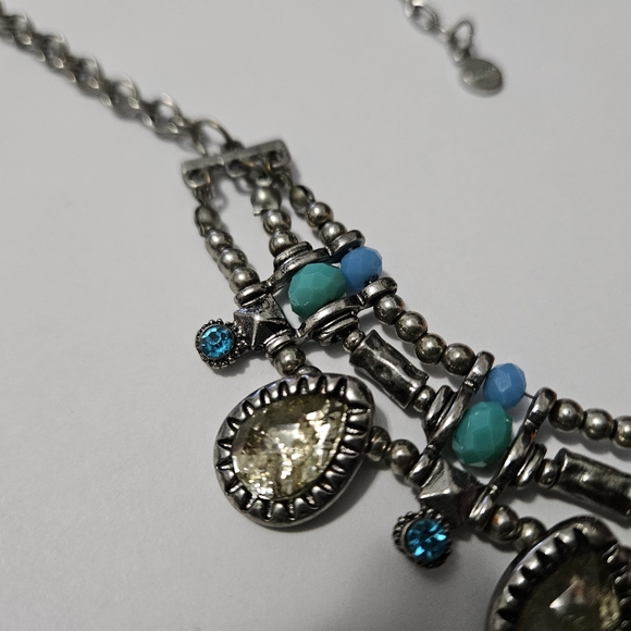 Ruby Rd Chunky Funky Rhinestone Statement Necklace Blue Teal Estate - Picture 3 of 9